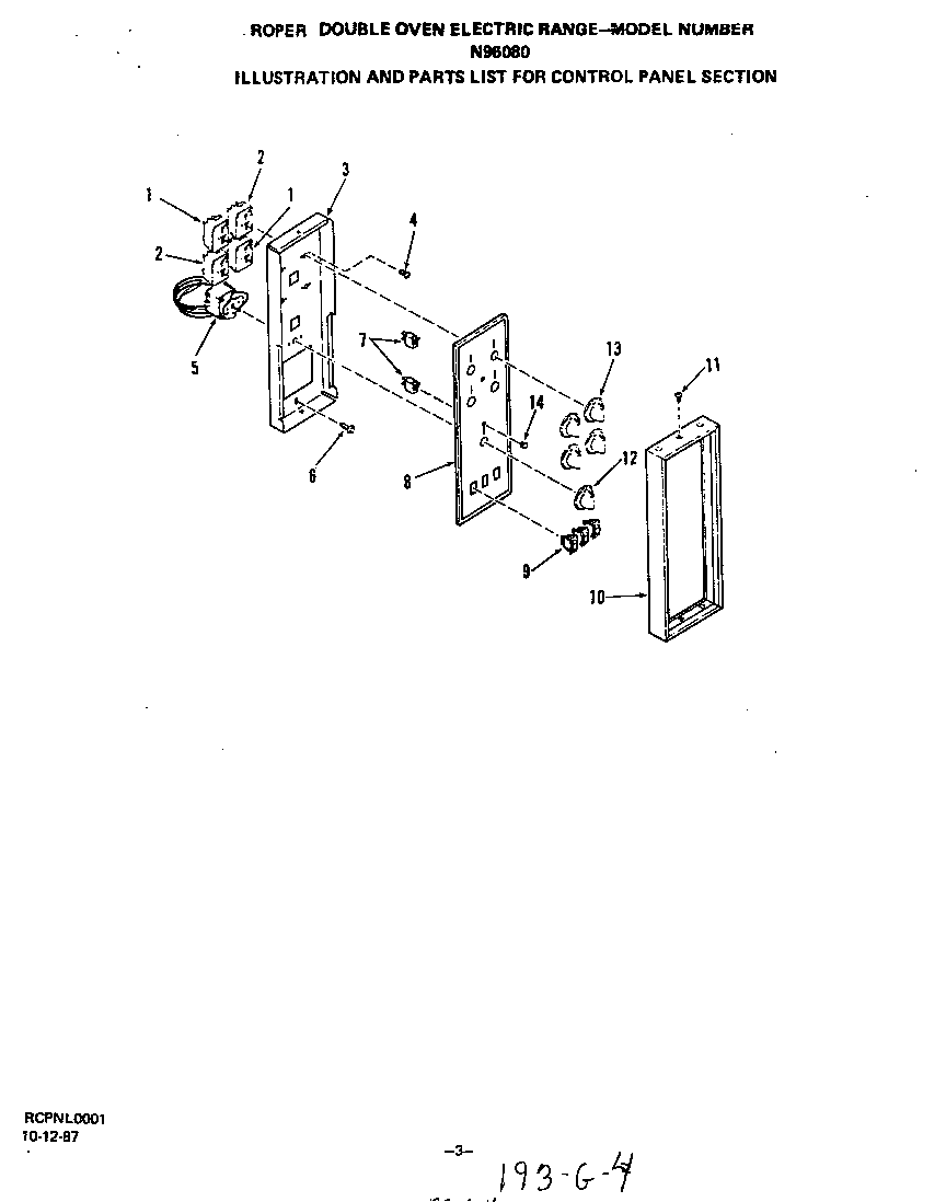 Roper N9608W0 control panel diagram