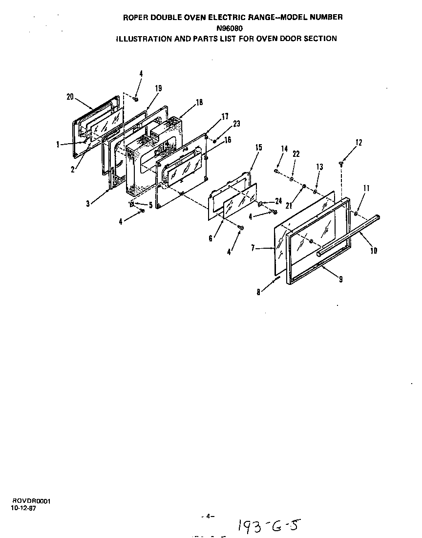 Roper N9608W0 oven door diagram