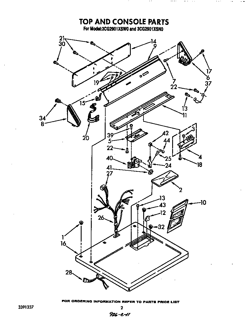 Whirlpool 3CG2901XSW0 top and console diagram
