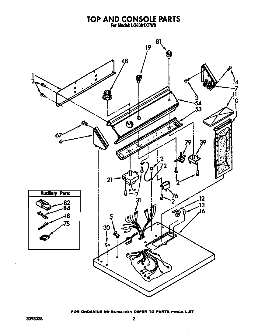 Whirlpool LG6091XTW0 top and console diagram