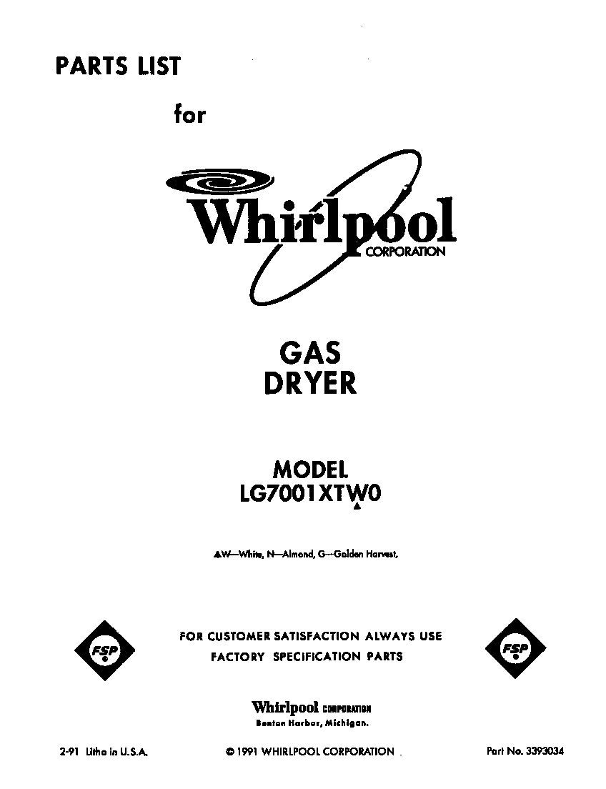 Whirlpool LG7001XTW0 front cover diagram