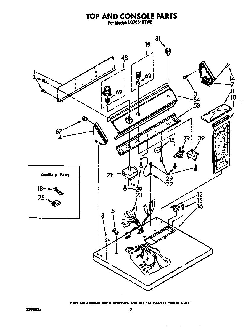 Whirlpool LG7001XTW0 top and console diagram