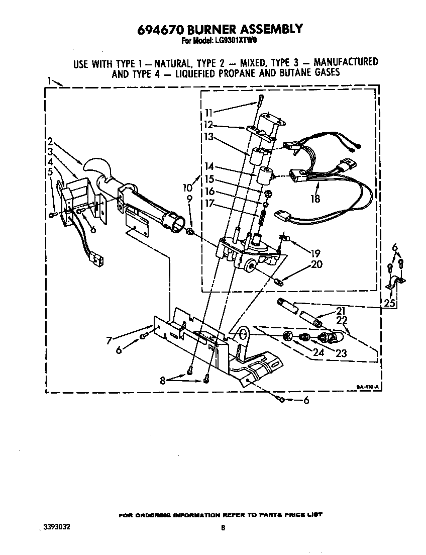 Whirlpool LG9301XTW0 694670 burner diagram