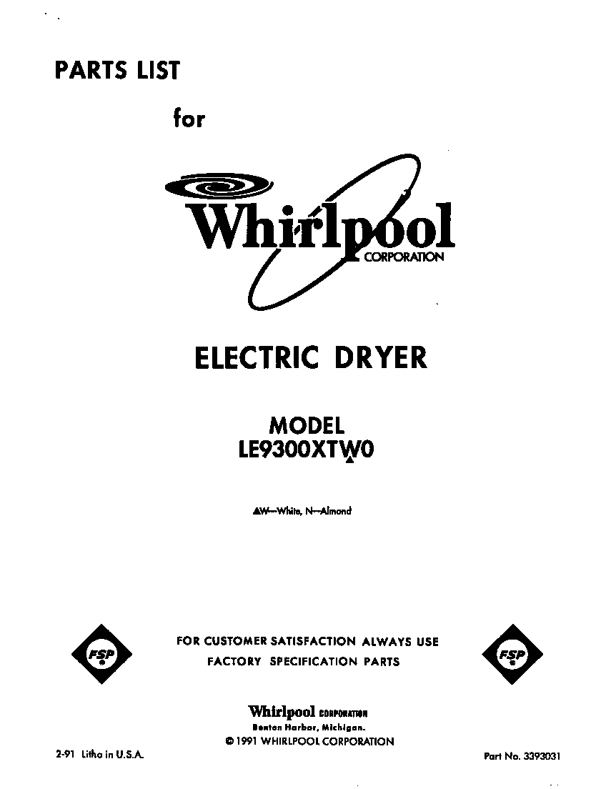 Whirlpool LE9300XTW0 null diagram