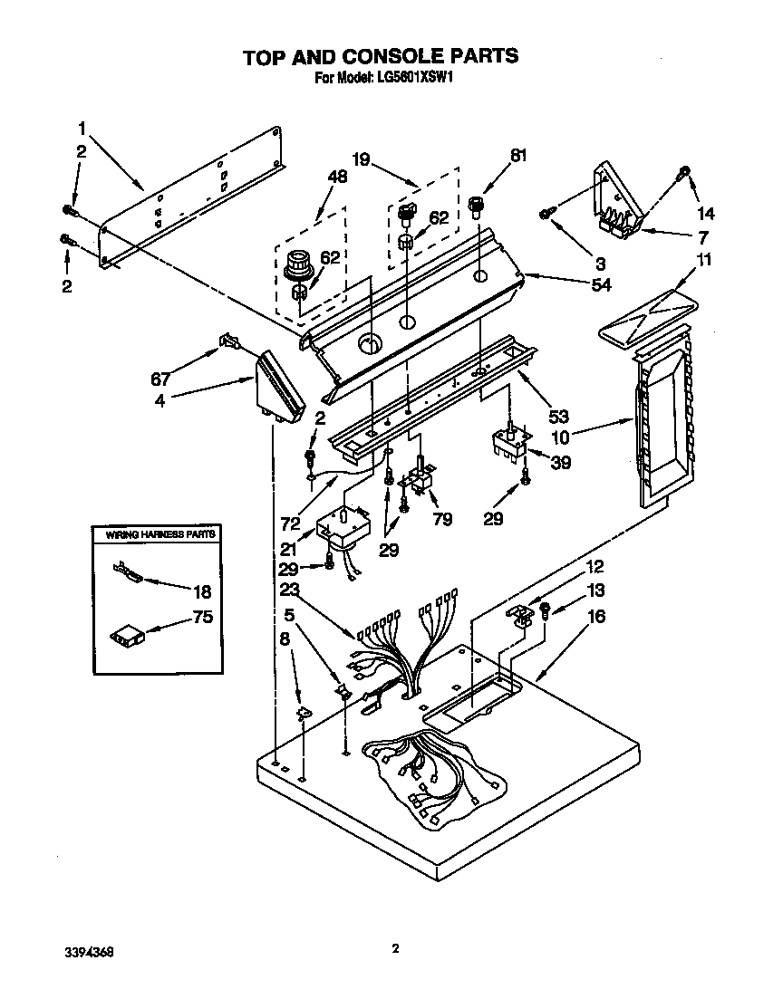 Whirlpool LG5601XSW1 top and console diagram