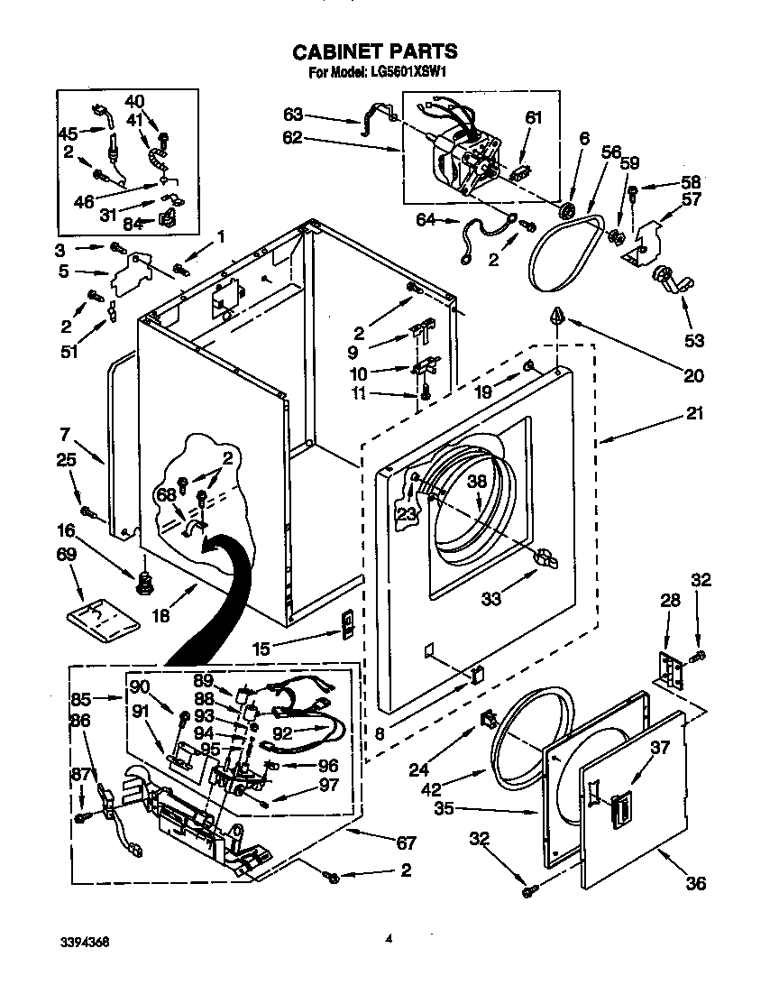 Whirlpool LG5601XSW1 cabinet diagram
