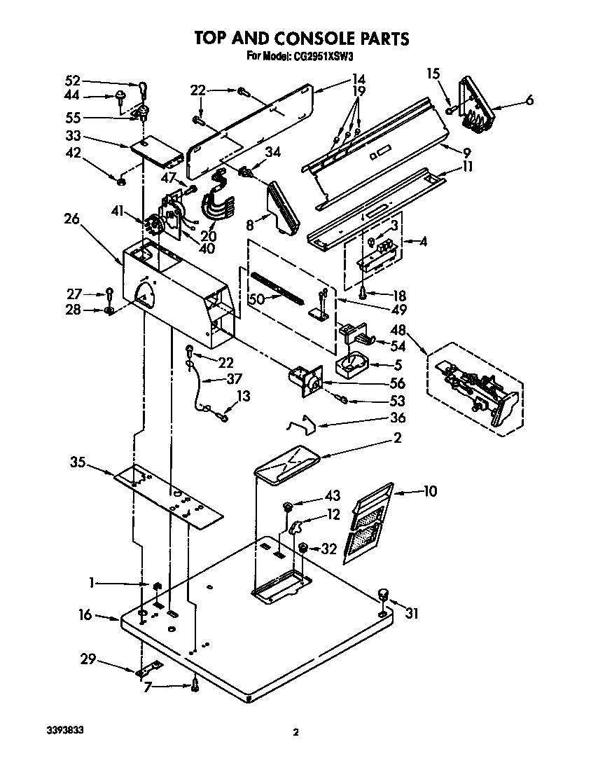 Whirlpool CG2951XSW3 top and console diagram