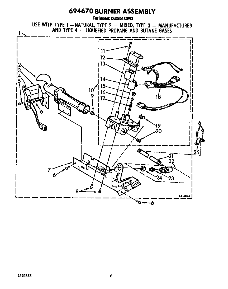 Whirlpool CG2951XSW3 694670 burner assembly diagram