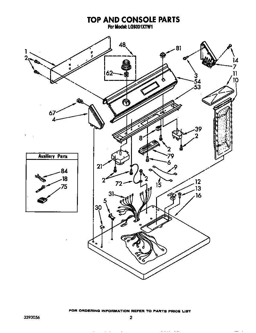 Whirlpool LG9301XTW1 top and console diagram