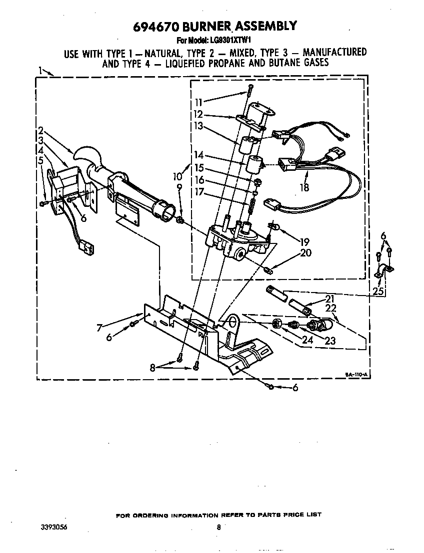 Whirlpool LG9301XTW1 694670 burner diagram