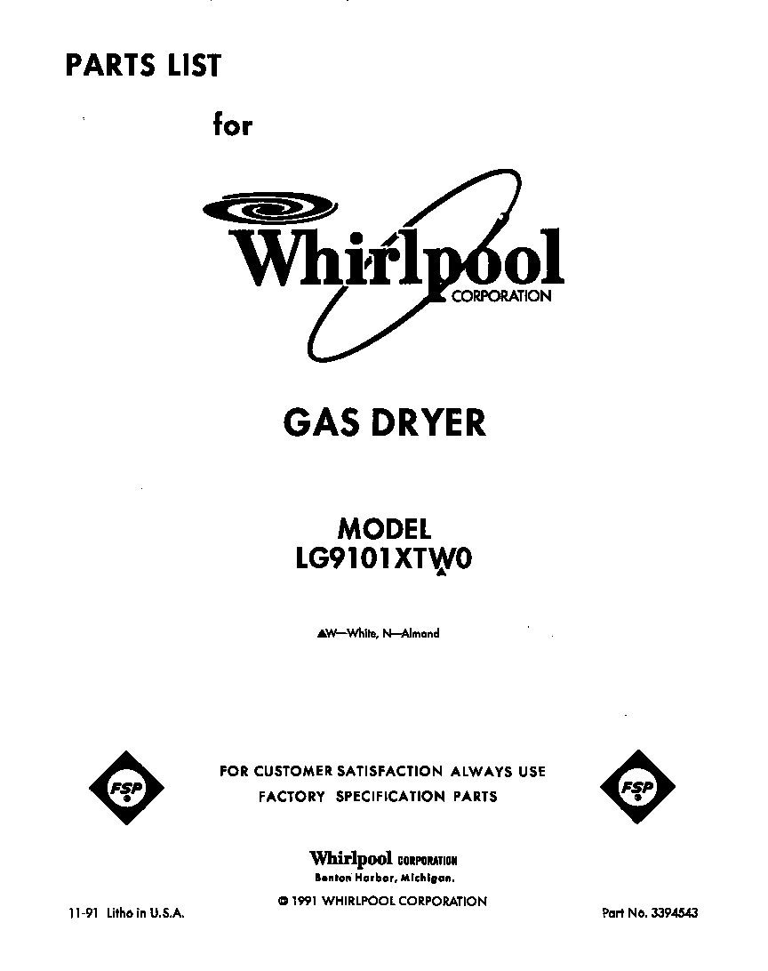Whirlpool LG9101XTW0 front cover diagram