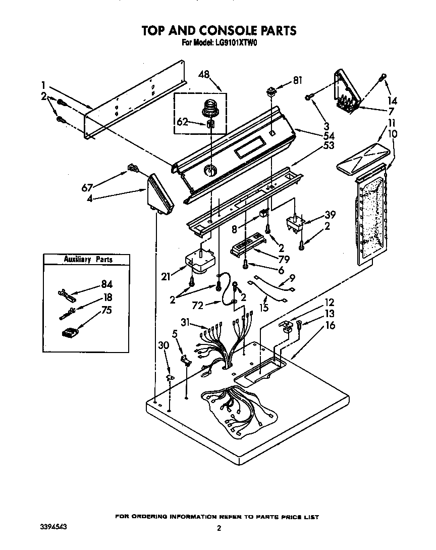 Whirlpool LG9101XTW0 top and console diagram