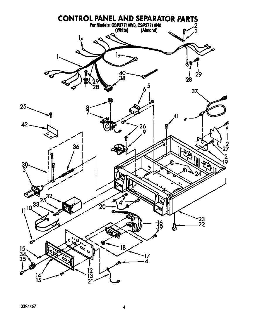 Whirlpool CSP2771AW0 control panel and separator diagram