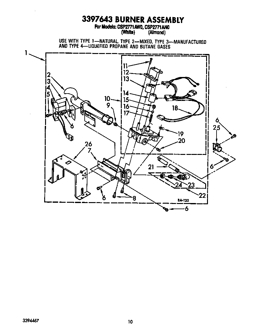 Whirlpool CSP2771AW0 3397643 burner assembly diagram