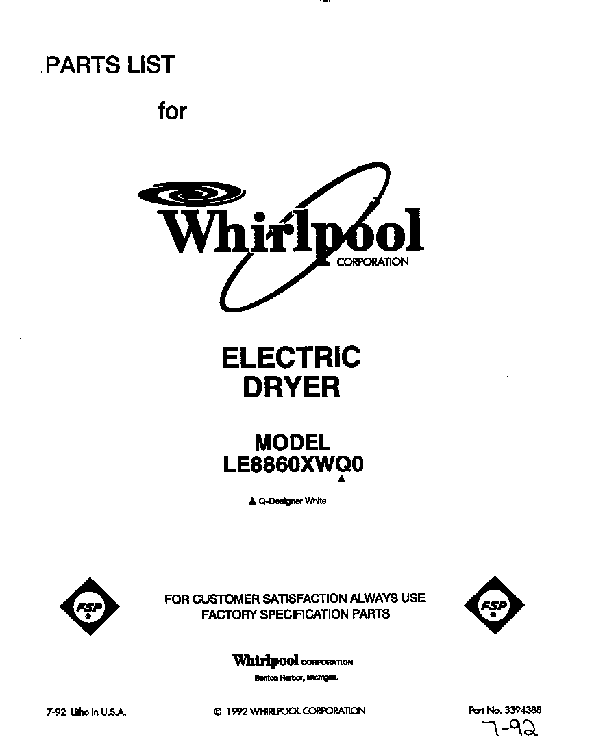 Whirlpool LE8860XWQ0 null diagram