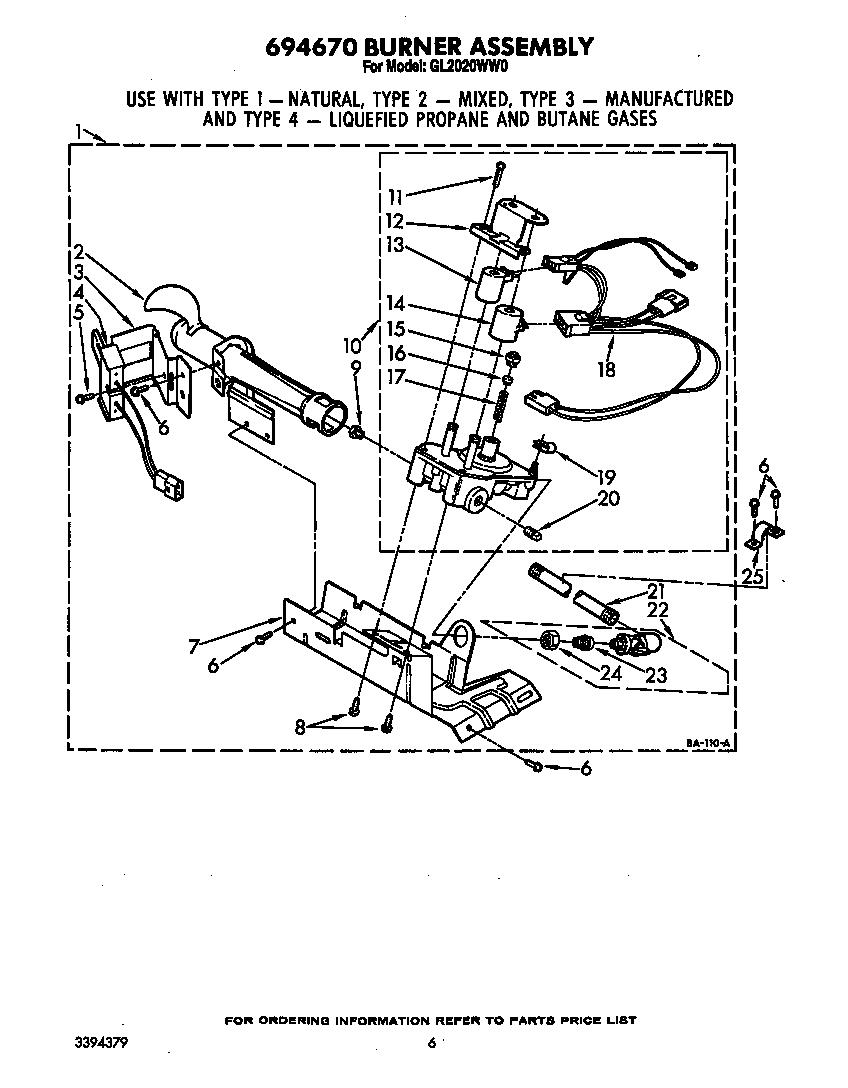 Roper GL2020WW0 694670 burner assembly diagram