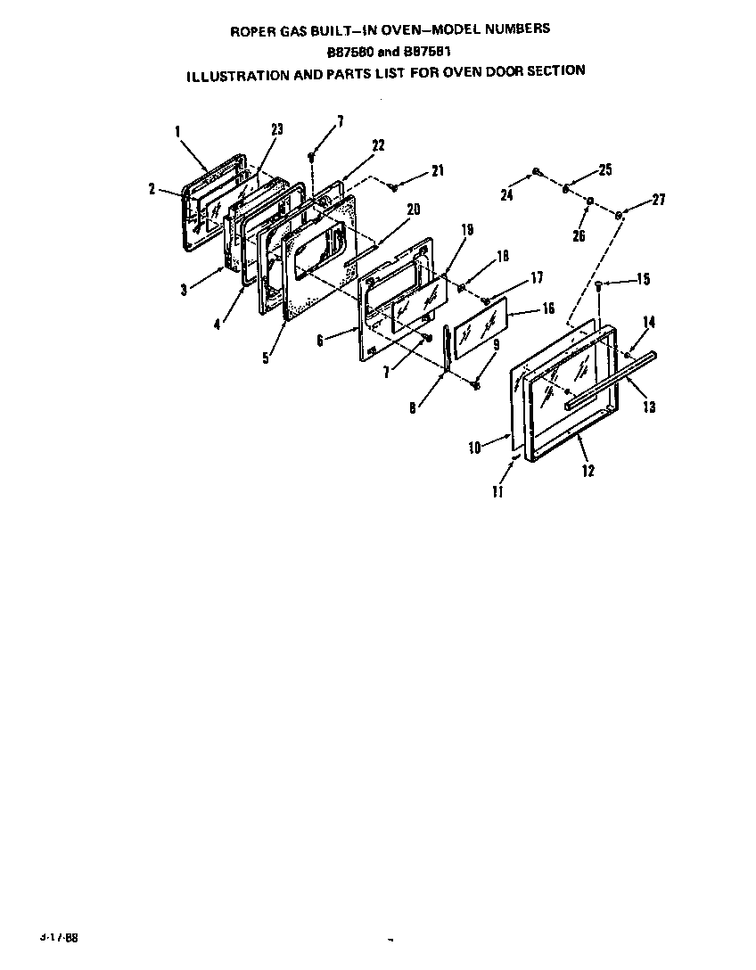 Roper B8758B1 oven door diagram