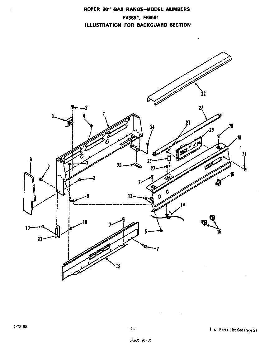 Roper F4858*1 backguard diagram