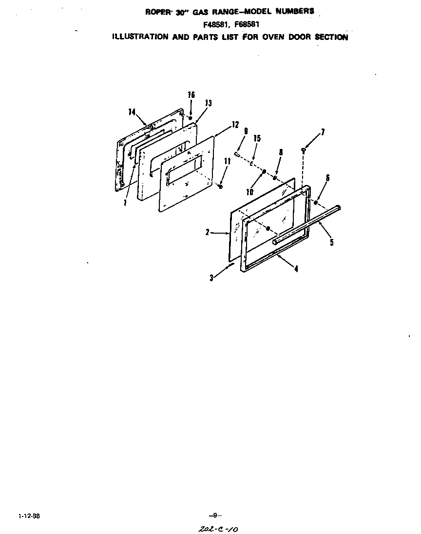 Roper F4858*1 oven door diagram