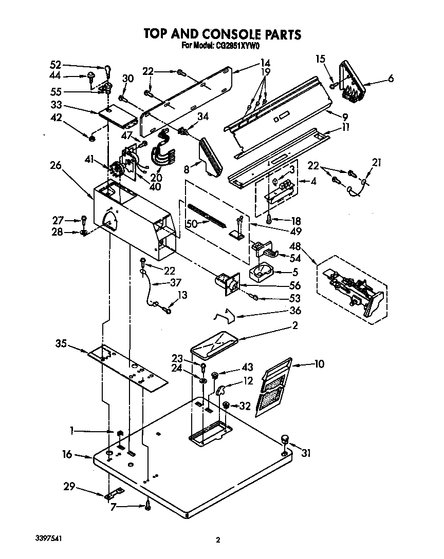 Whirlpool CG2951XYW0 top and console diagram