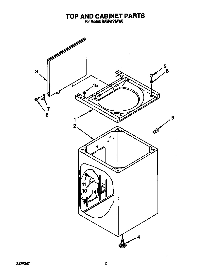 Roper RAM4131AW0 top and cabinet diagram
