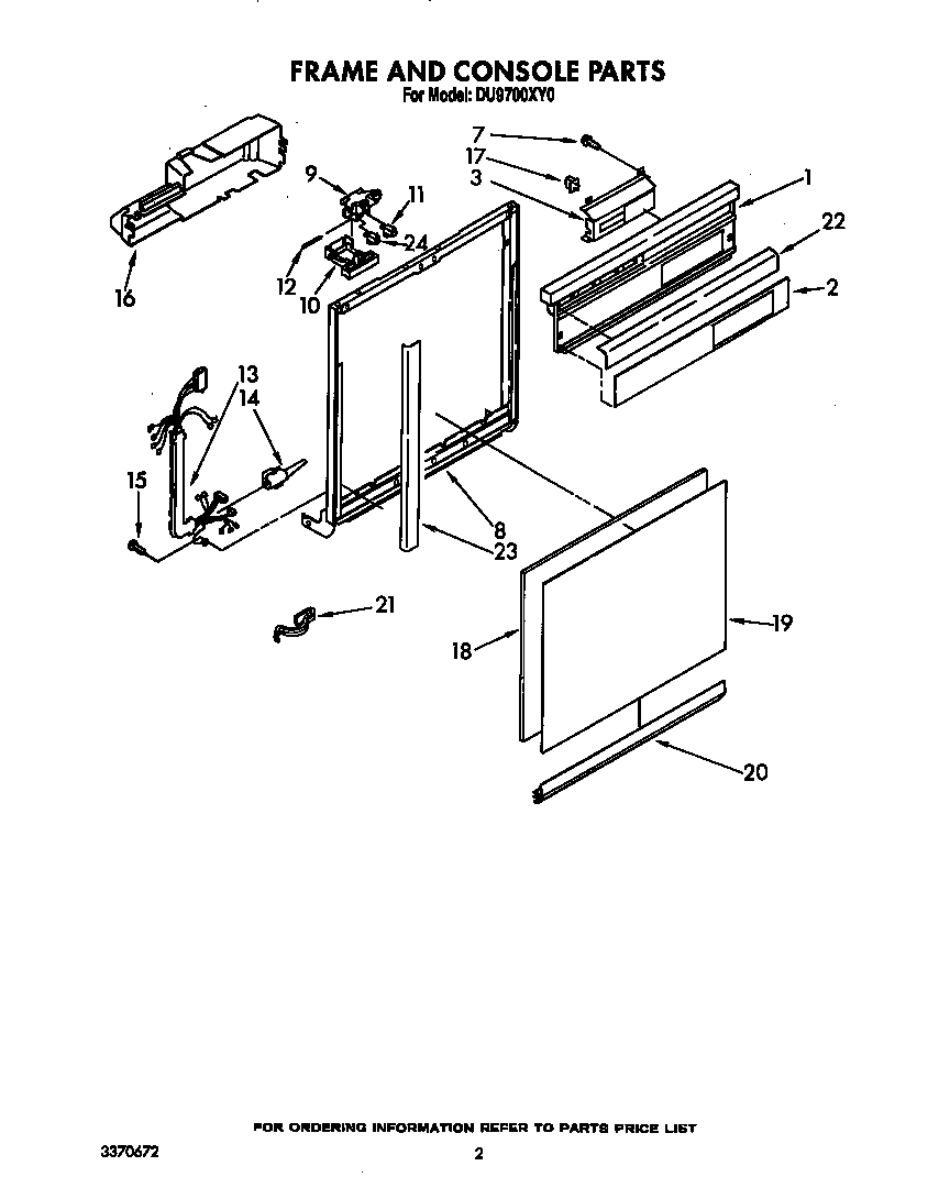 Whirlpool DU9700XY0 frame and console diagram