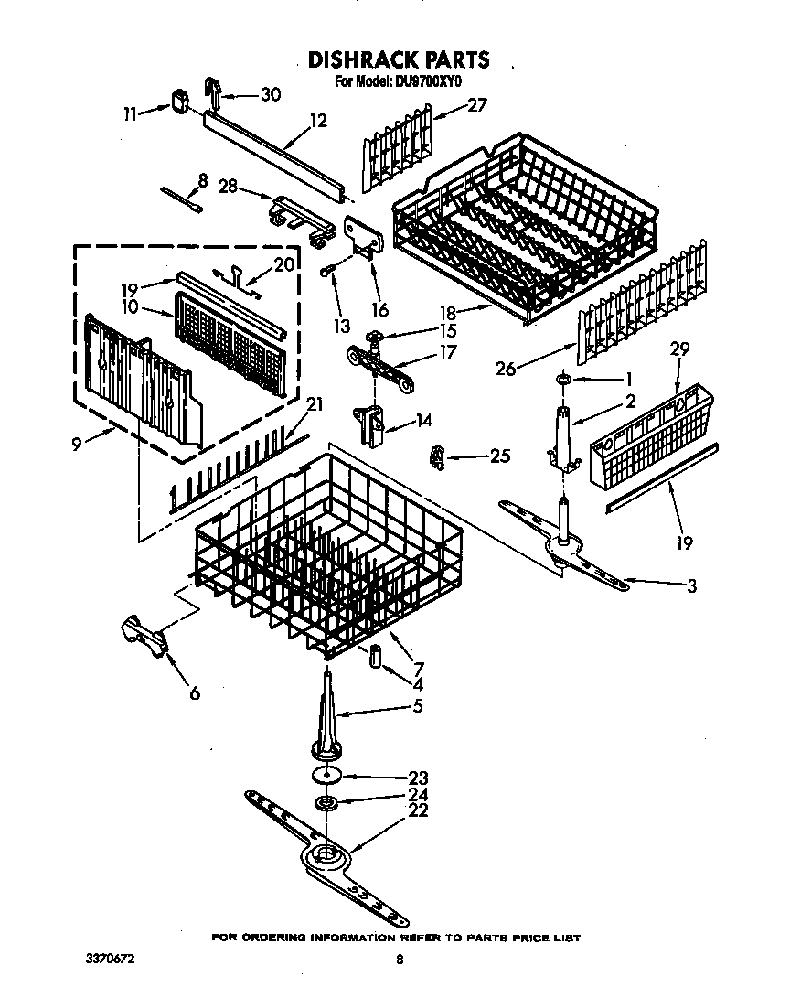 Whirlpool DU9700XY0 dishrack diagram