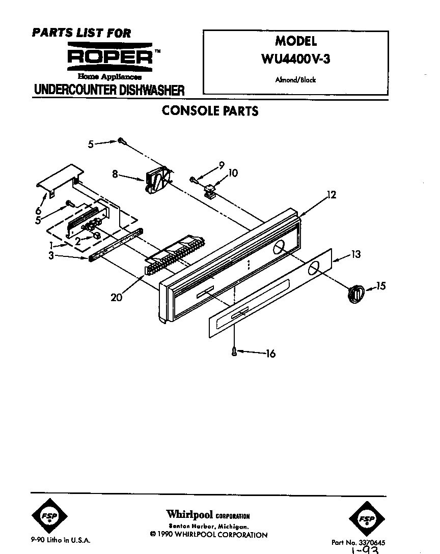Roper WU4400V3 console diagram