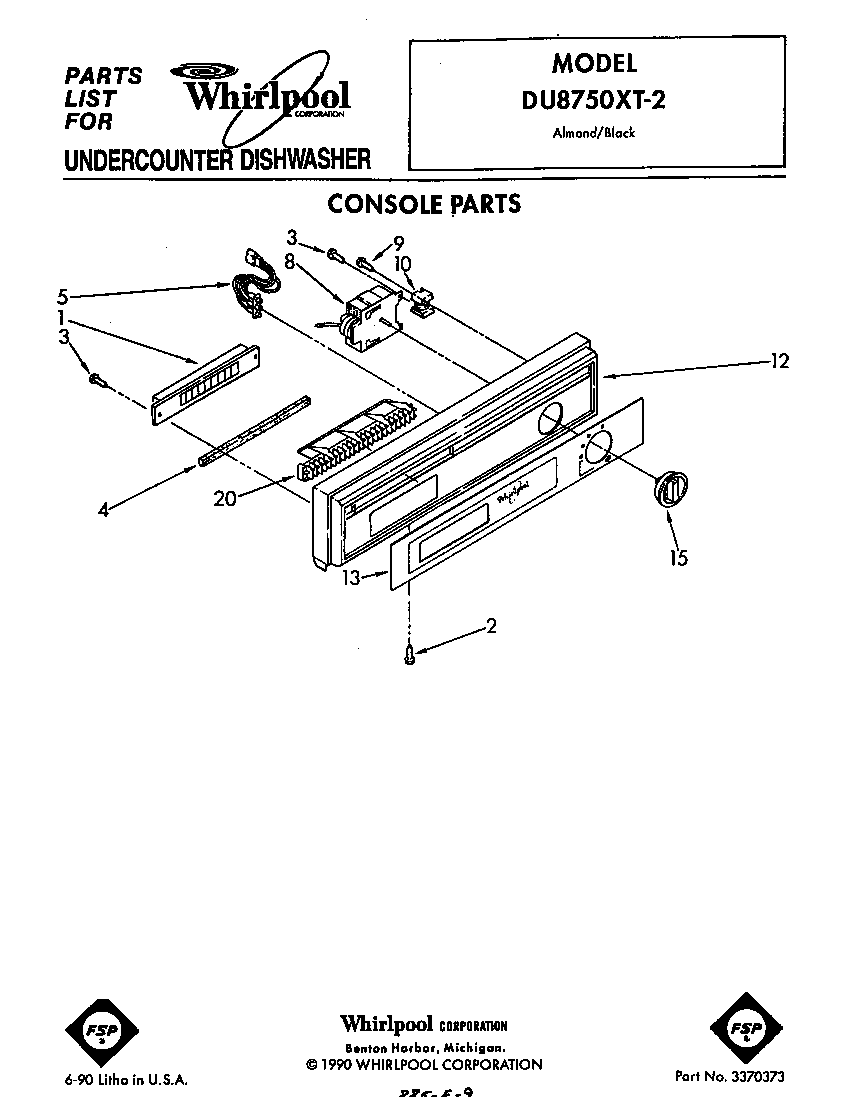 Whirlpool DU8750XT2 console diagram