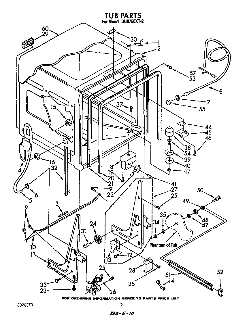 Whirlpool DU8750XT2 tub diagram