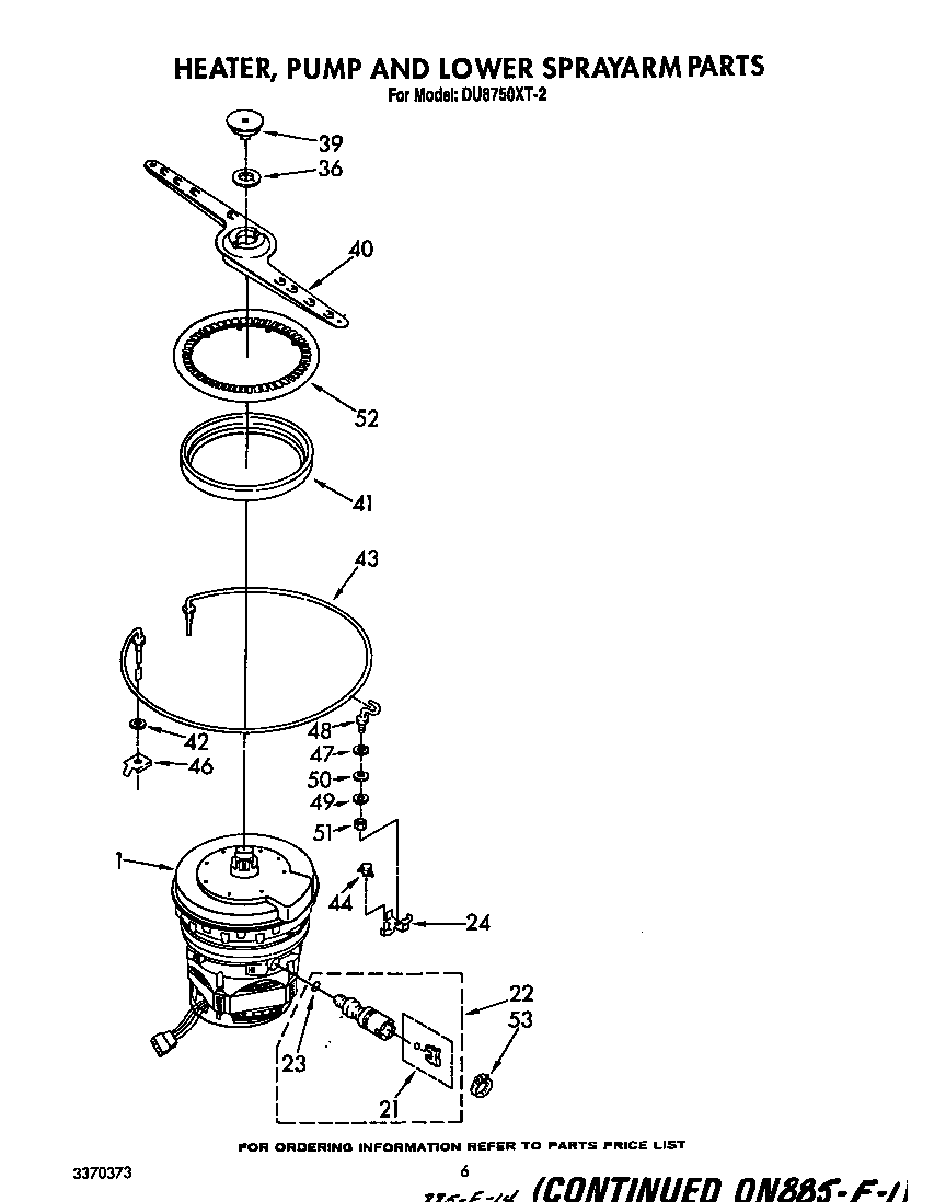 Whirlpool DU8750XT2 heater, pump, and lower spray arm diagram