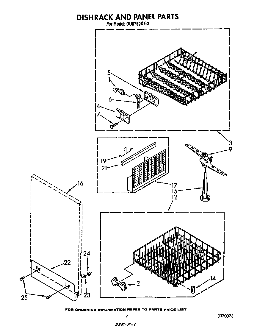 Whirlpool DU8750XT2 dishrack and panel diagram