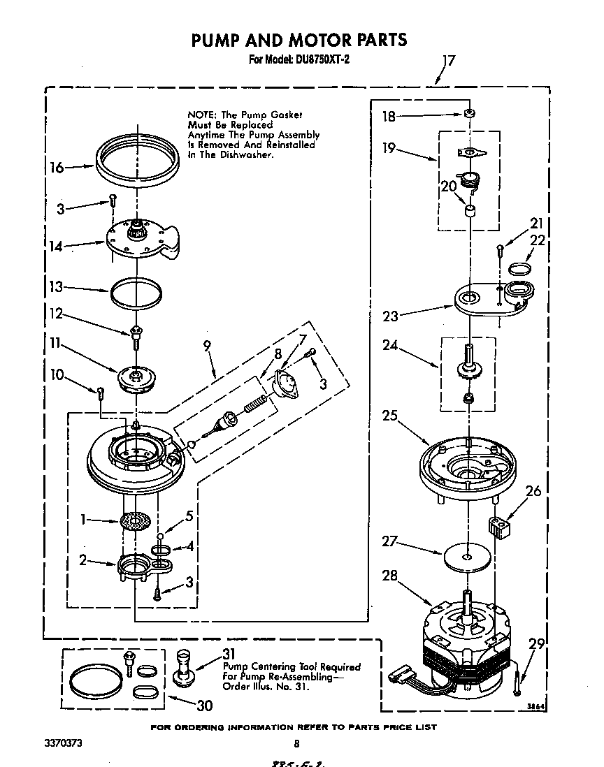 Whirlpool DU8750XT2 pump and motor diagram