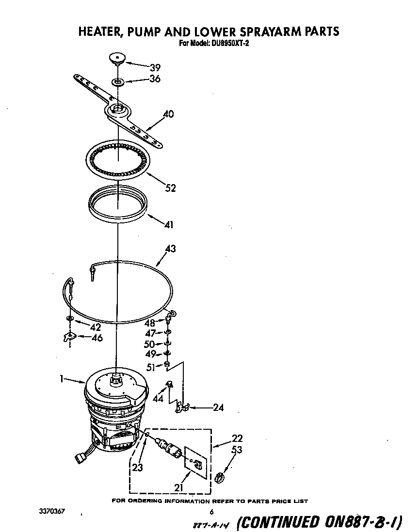 Whirlpool DU8950XT2 heater, pump, and lower spray arm diagram