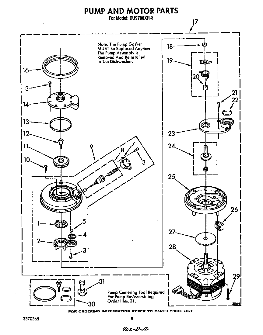 Whirlpool DU9700XR8 pump and motor diagram