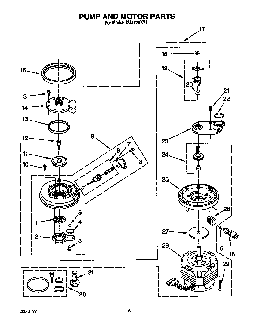 Whirlpool DU8770XY1 pump and motor diagram