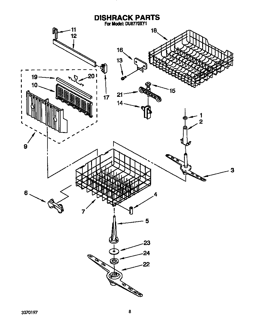 Whirlpool DU8770XY1 dishrack diagram