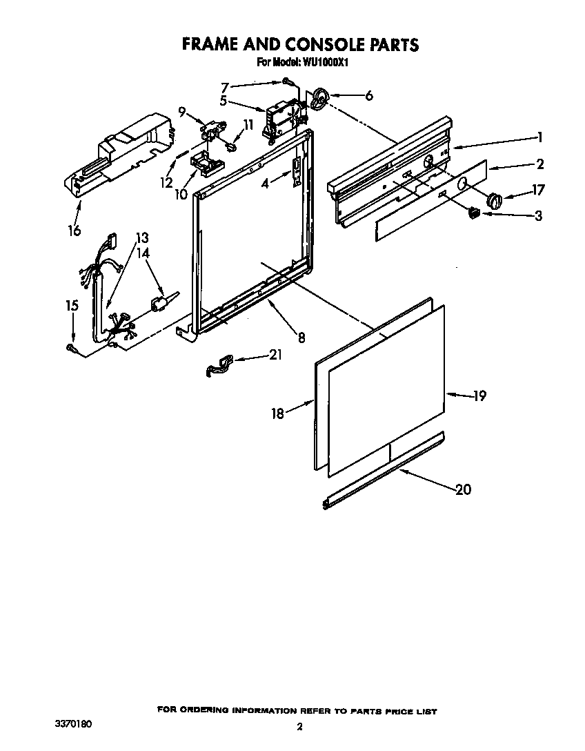 Roper WU1000X1 frame and console diagram