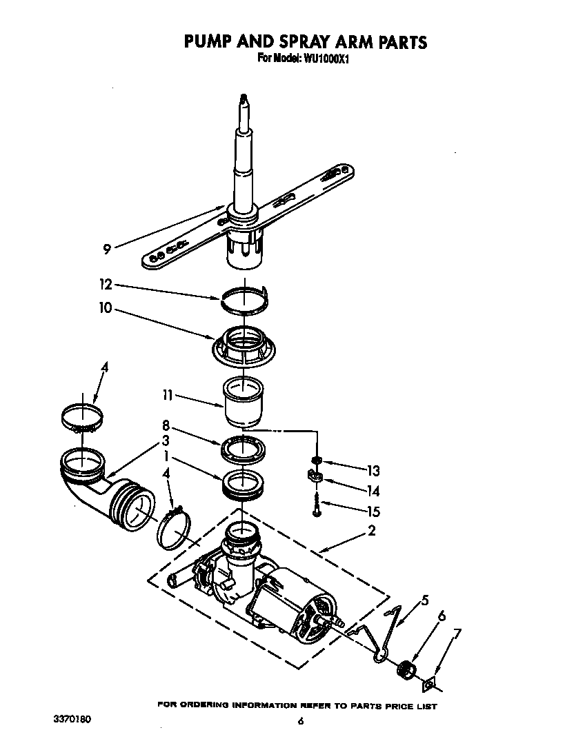 Roper WU1000X1 pump and spray arm diagram