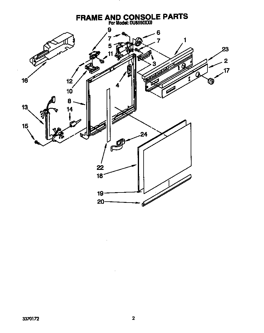 Whirlpool DU8550XX0 frame and console diagram