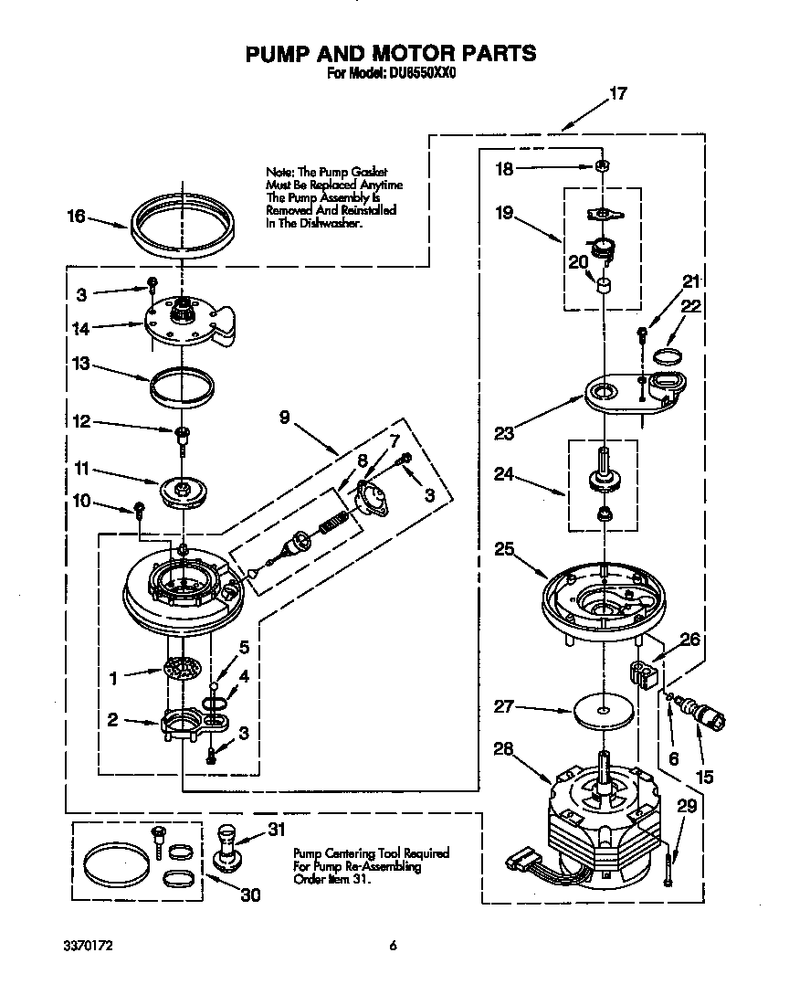 Whirlpool DU8550XX0 pump and motor diagram