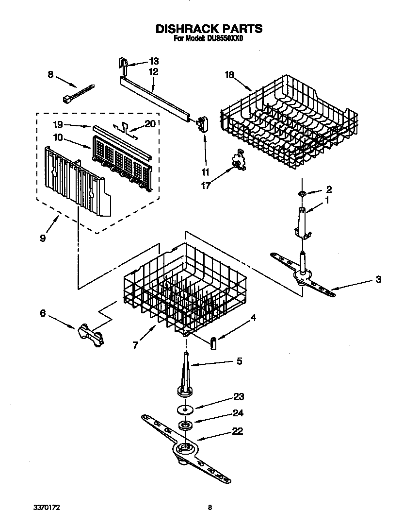 Whirlpool DU8550XX0 dishrack diagram