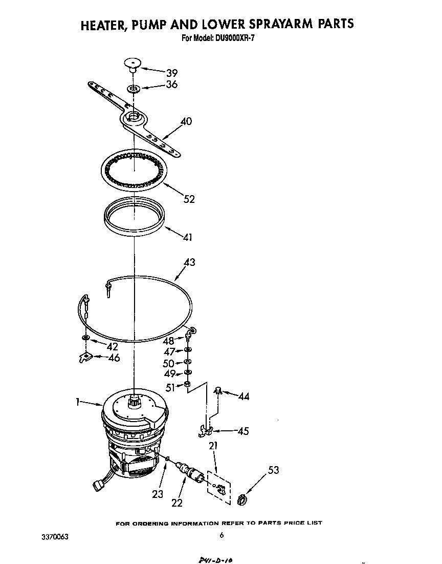 Whirlpool DU9000XR7 heater, pump and lower spray arm diagram