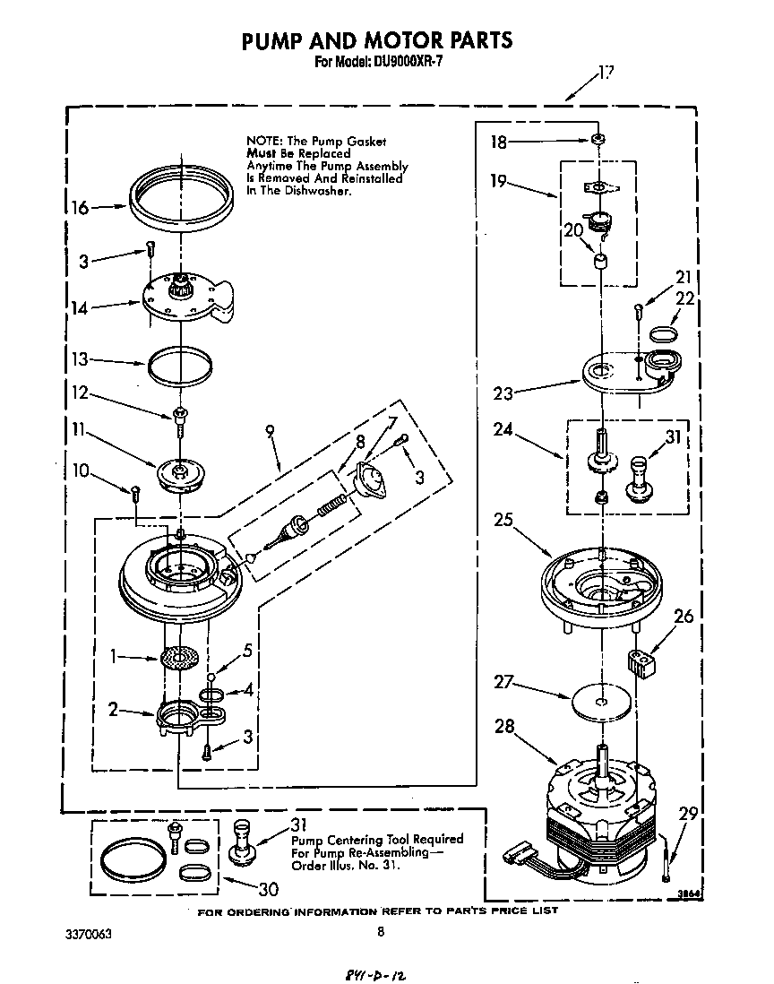 Whirlpool DU9000XR7 pump and motor diagram