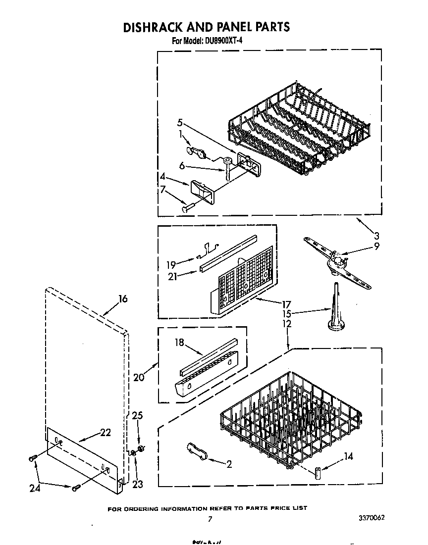 Whirlpool DU8900XT4 dishrack and panel diagram
