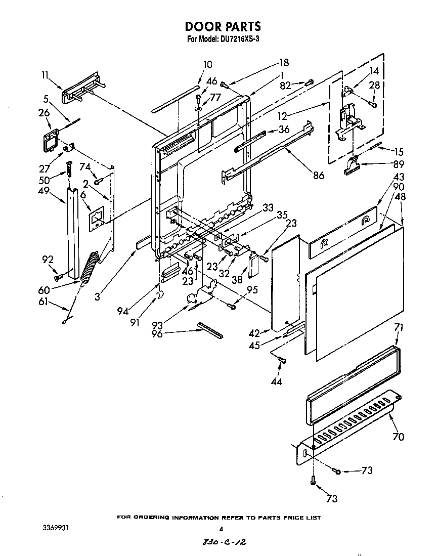 Whirlpool DU7216XS3 door diagram