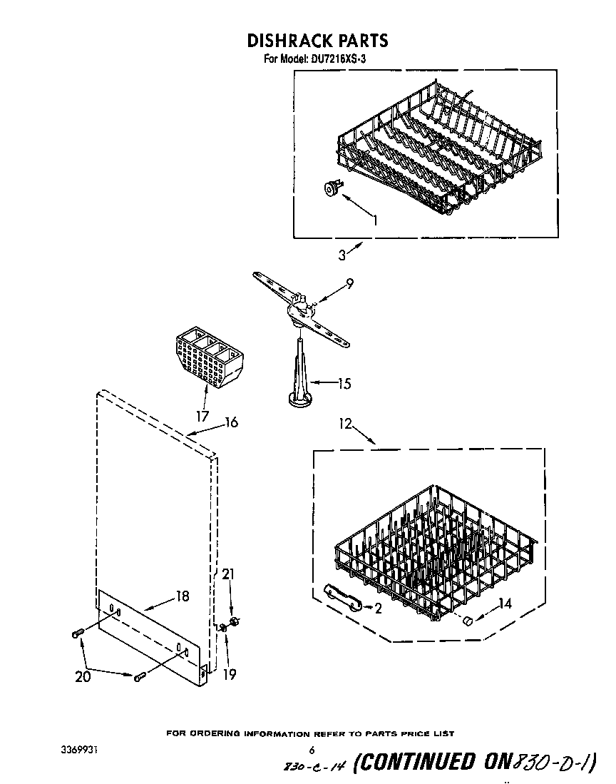 Whirlpool DU7216XS3 dishrack diagram