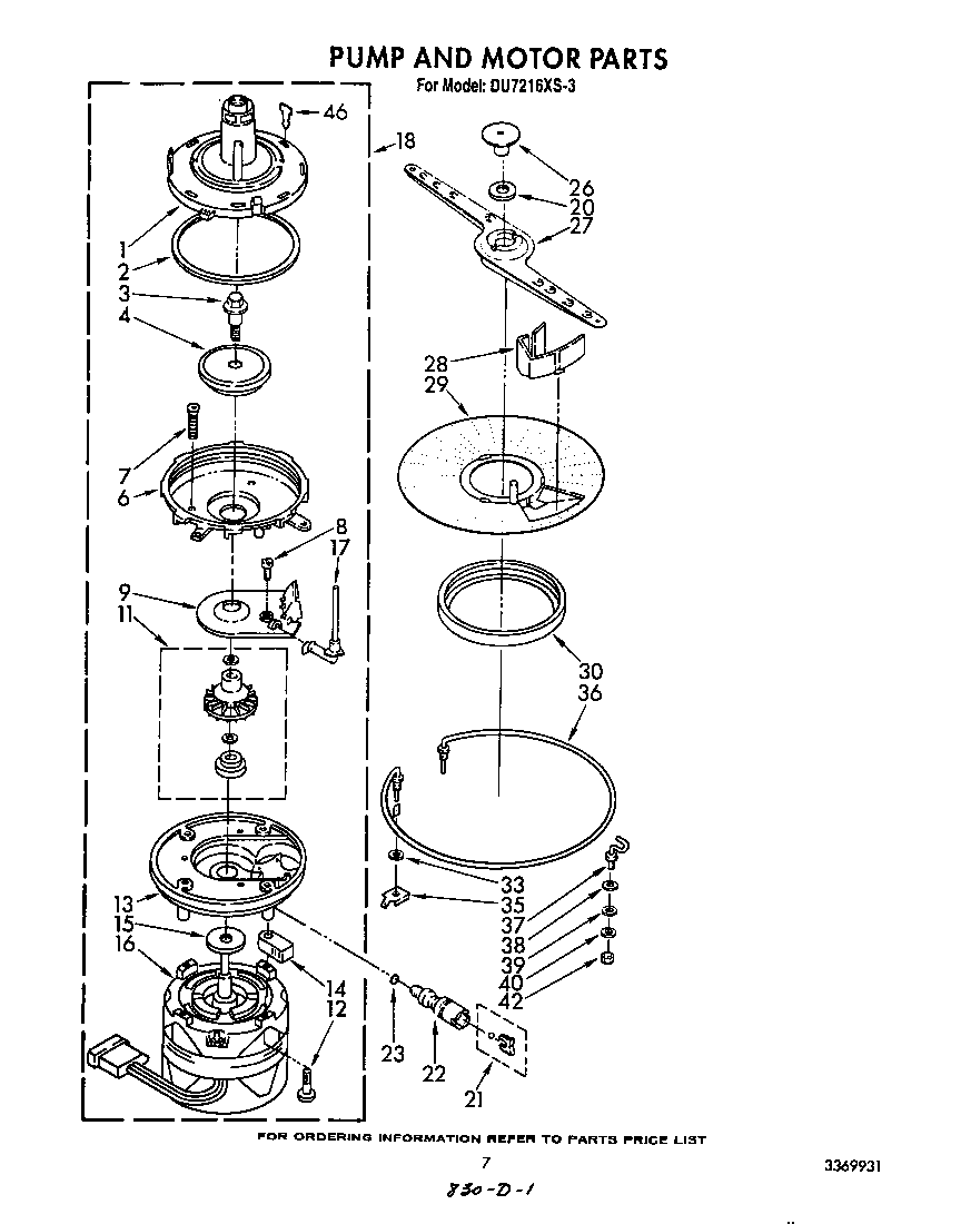 Whirlpool DU7216XS3 pump and motor diagram