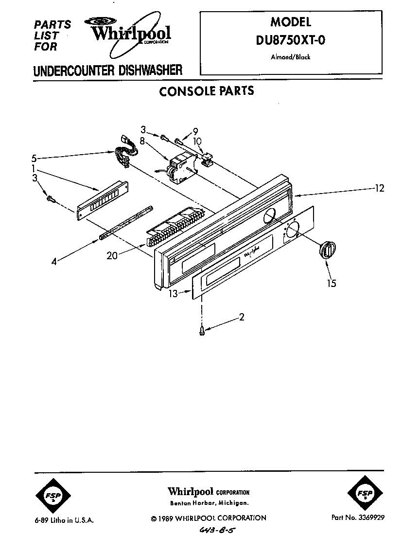 Whirlpool DU8750XT0 console diagram