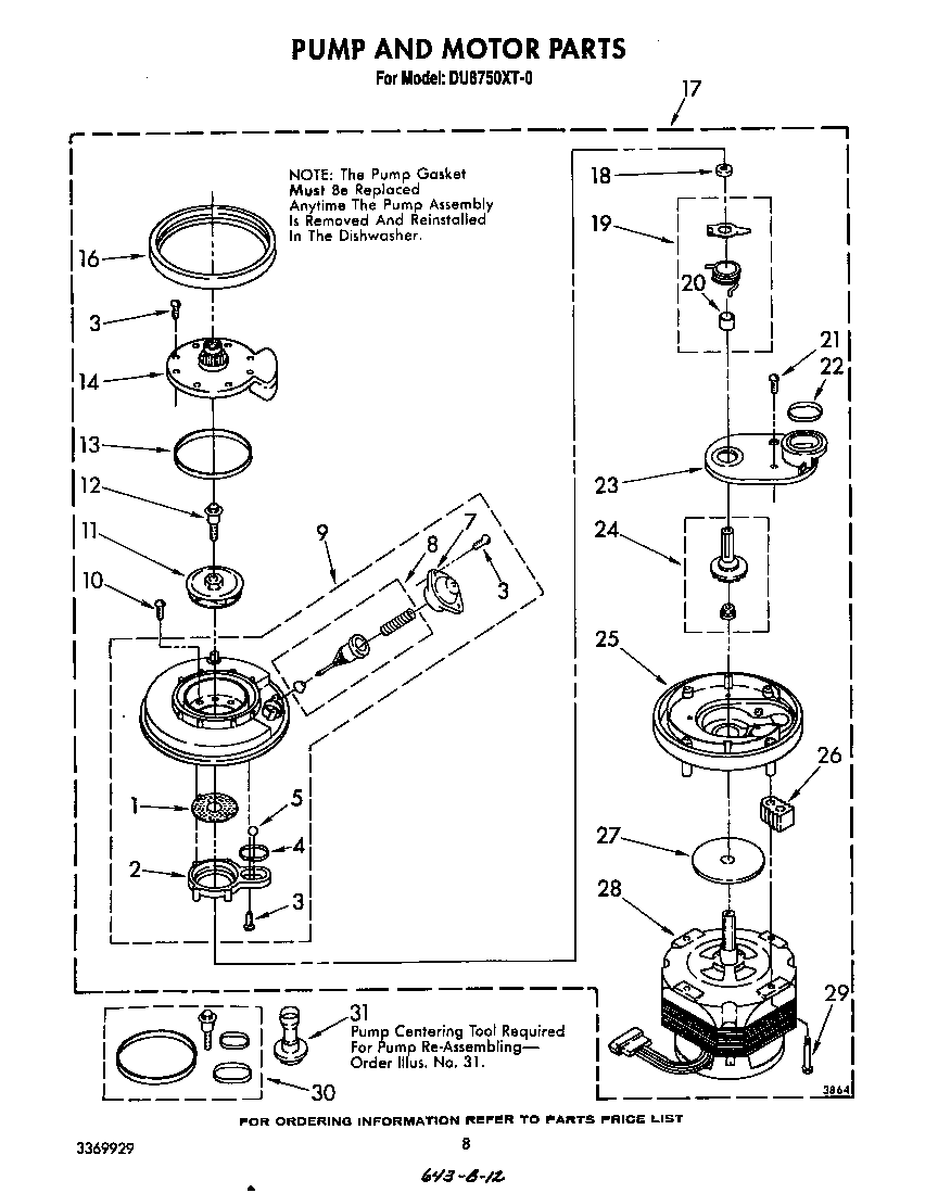 Whirlpool DU8750XT0 pump and motor diagram
